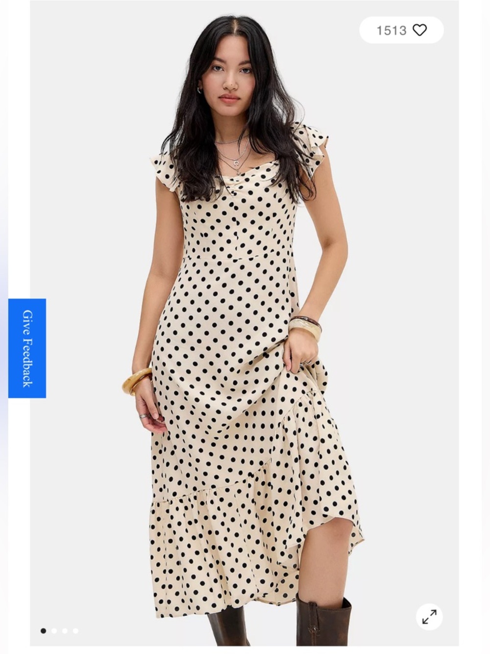 Urban Outfitters Cream Midi Dress with Black Polka Dots